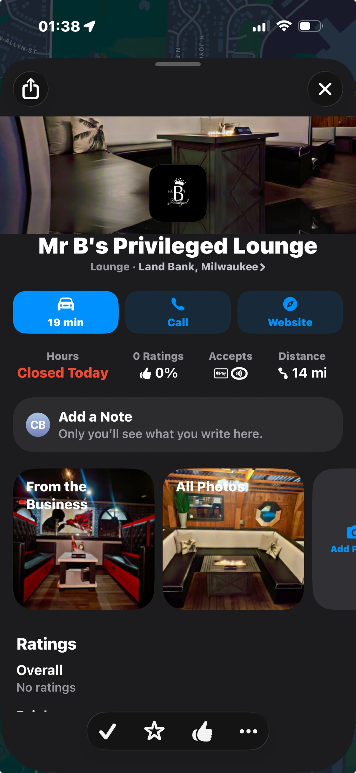 Mr. B’s Privileged Lounge · Apple Maps business-profile presentation