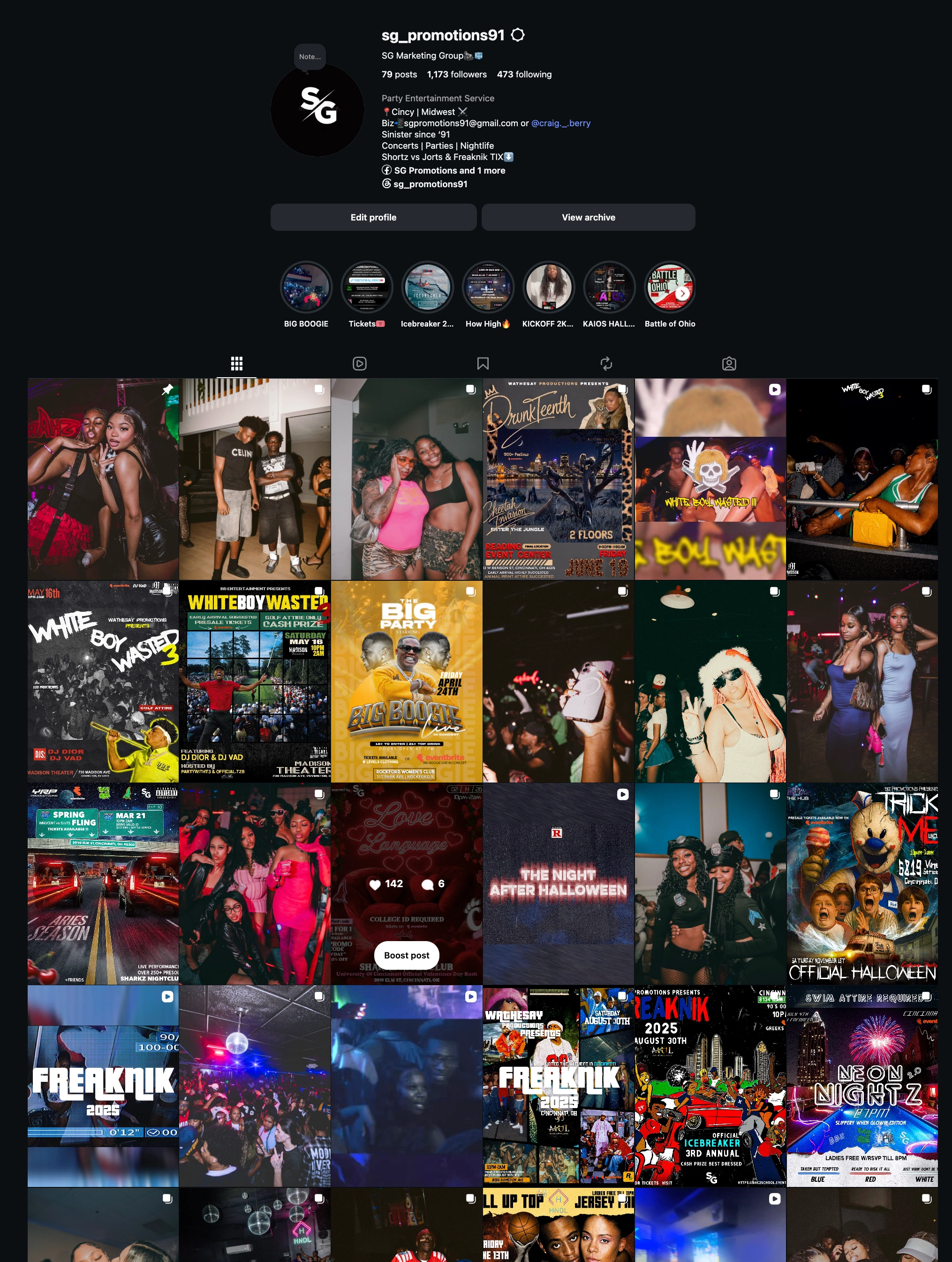 SG Marketing Group · Instagram profile and event-content feed