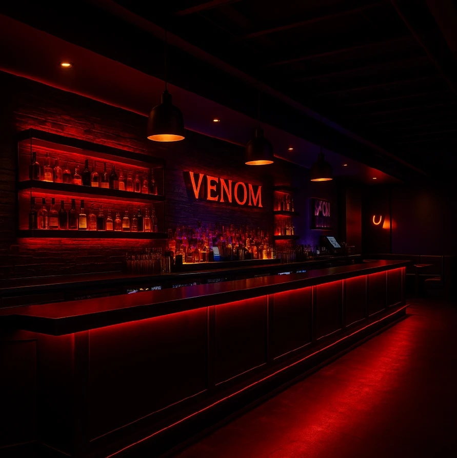 Venom bar concept with red lighting